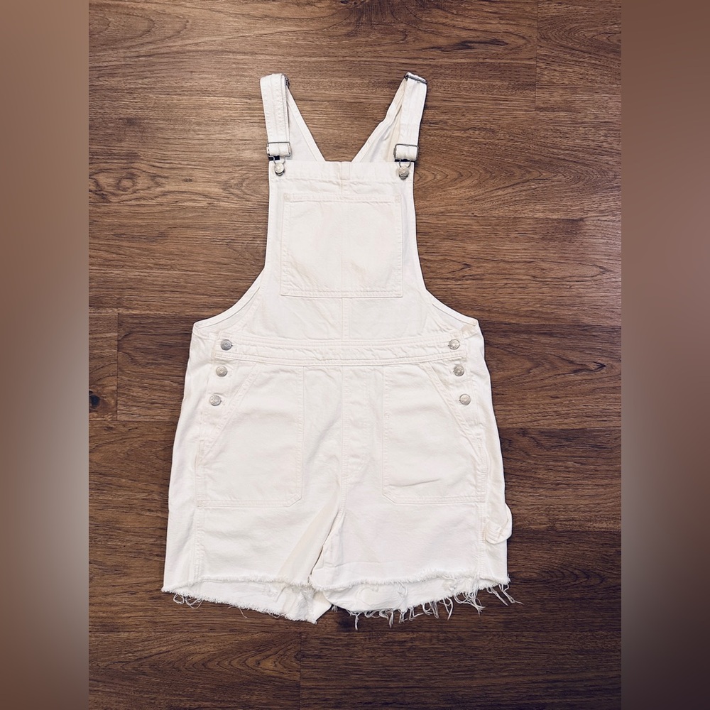 Madewell Denim Oversized Carpenter Shortalls in Tile White: Raw Hem Edition